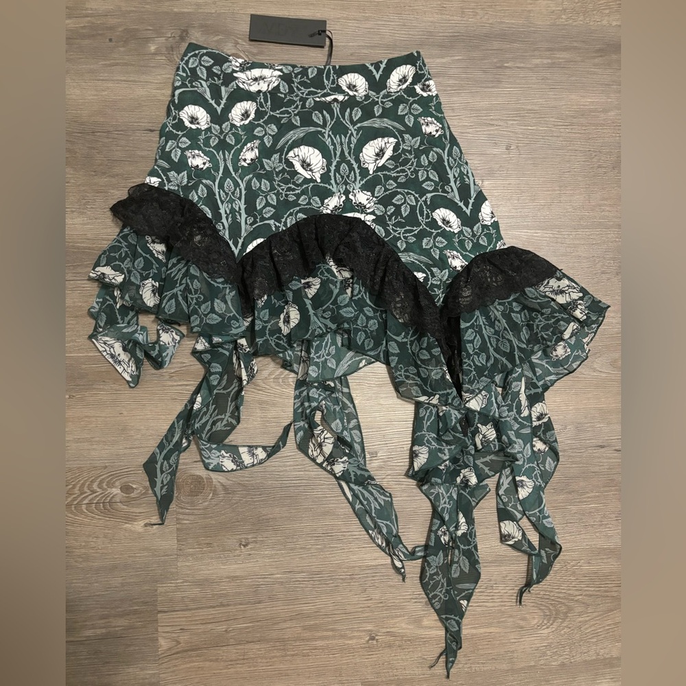 Dolls Kill / Widow Green Floral Hardest Of Hearts Midi Skirt